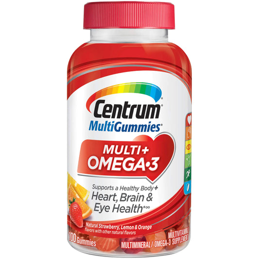 Centrum MultiGummies / Omega-3  - Natural Strawberry, Lemon & Orange (100 Gummies)